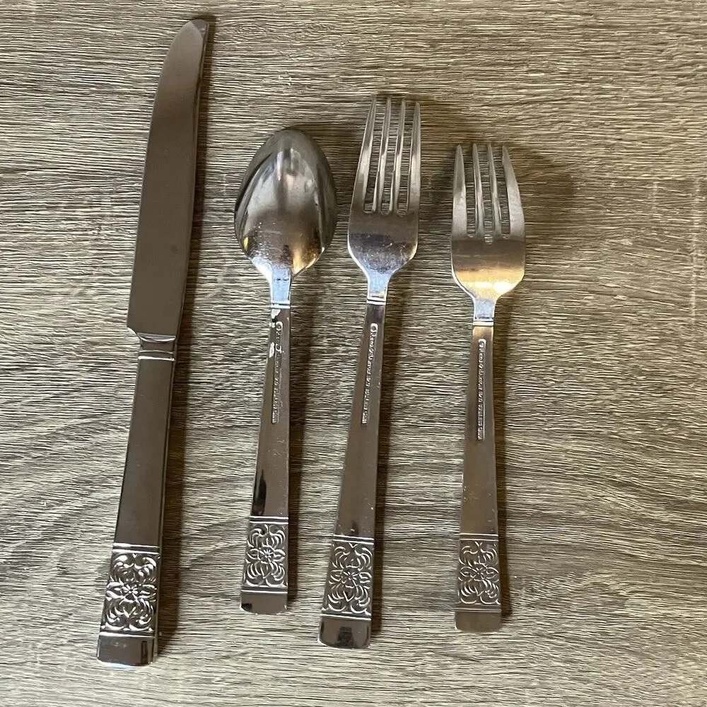 Reed & Barton HARVEST BOUQUET Stainless 4 Piece Service 18/10 Glossy Flatware